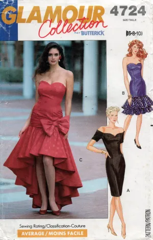 Butterick 4724 Womens Strapless Boned Bodice Flounced Waterfall Hem Prom Formal Evening Dress 1990s Vintage Sewing Pattern Size 6 - 10