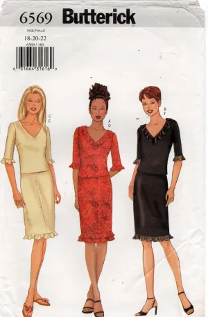 Butterick 6569 Womens Ruffled Evening Top & Skirt Out Of Print Sewing Pattern Size 18 - 22 UNCUT Factory Folded