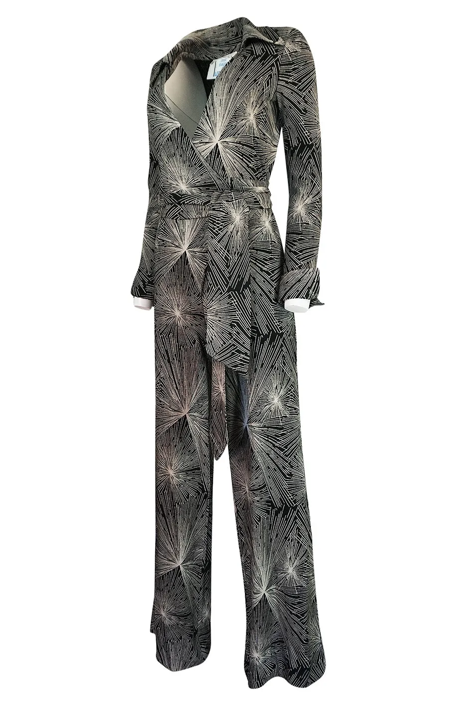 c.1976 Diane Von Furstenberg Starburst Print Plunge Wrap Jumpsuit