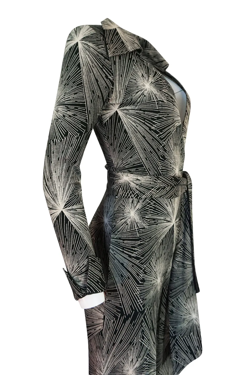 c.1976 Diane Von Furstenberg Starburst Print Plunge Wrap Jumpsuit