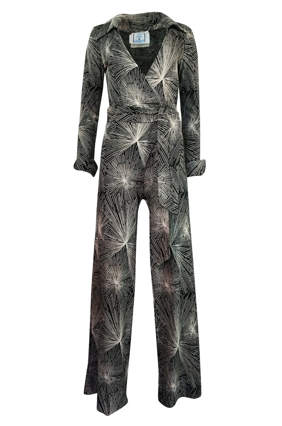 c.1976 Diane Von Furstenberg Starburst Print Plunge Wrap Jumpsuit