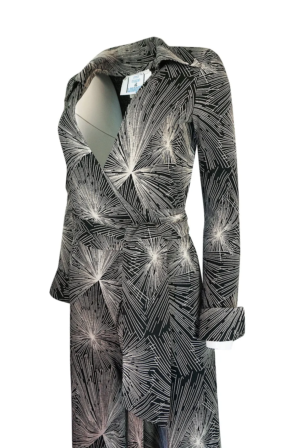 c.1976 Diane Von Furstenberg Starburst Print Plunge Wrap Jumpsuit