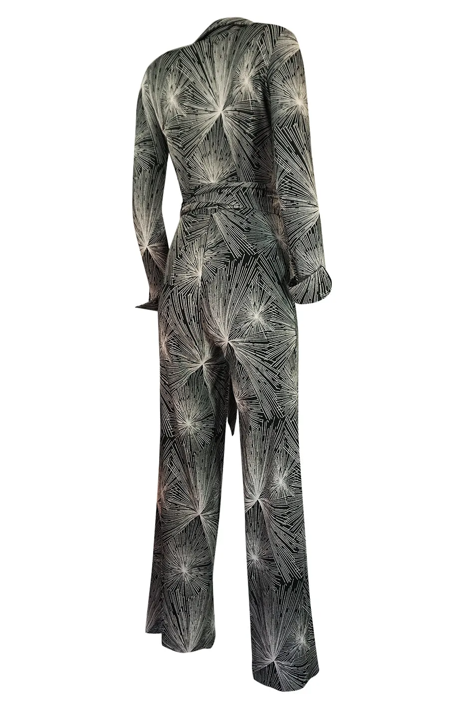 c.1976 Diane Von Furstenberg Starburst Print Plunge Wrap Jumpsuit