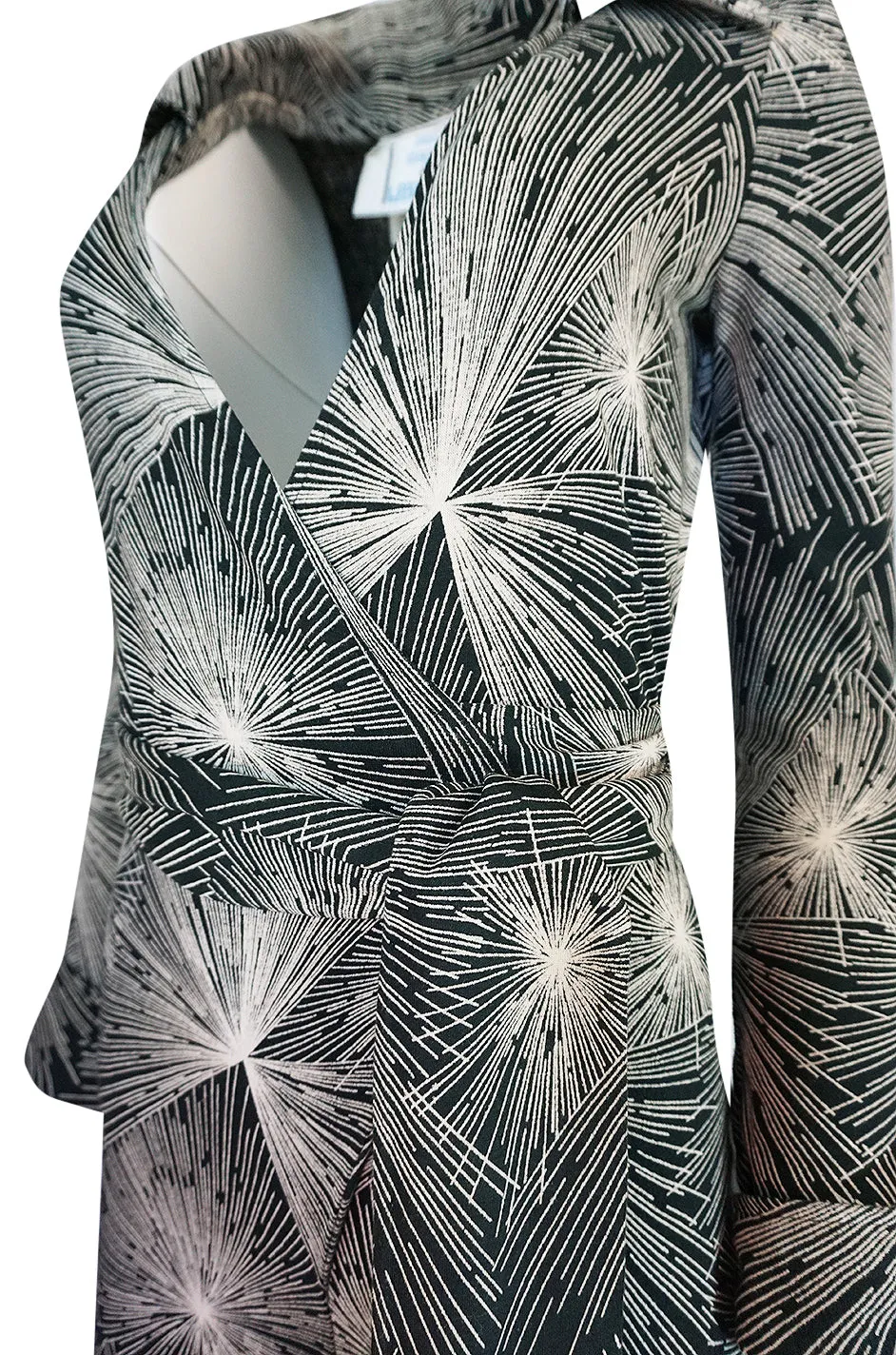 c.1976 Diane Von Furstenberg Starburst Print Plunge Wrap Jumpsuit