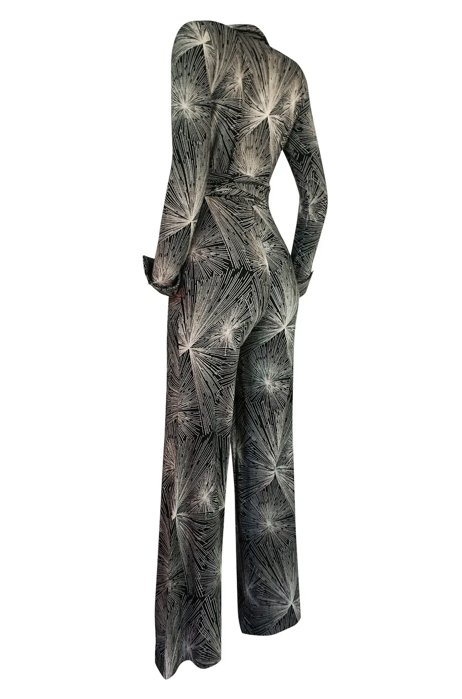 c.1976 Diane Von Furstenberg Starburst Print Plunge Wrap Jumpsuit