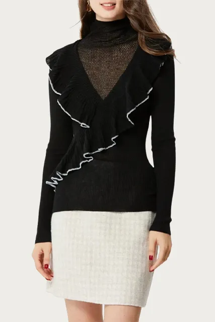 CALISTA LAYERED-EFFECT RUFFLED TURTLENECK TOP