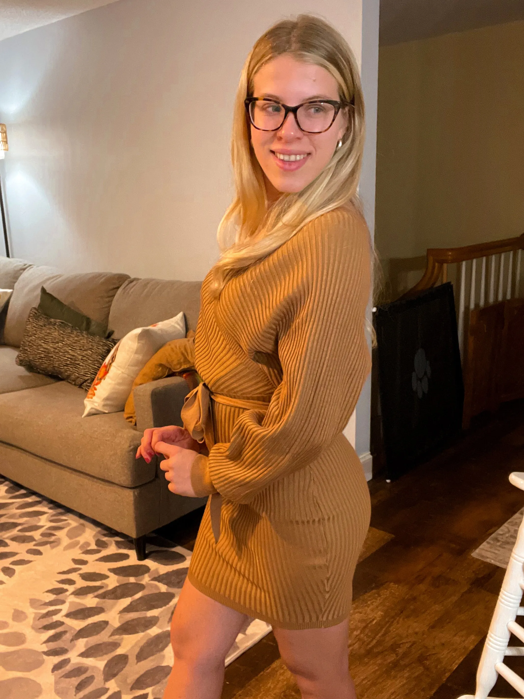 Camel Knit Wrap Dress