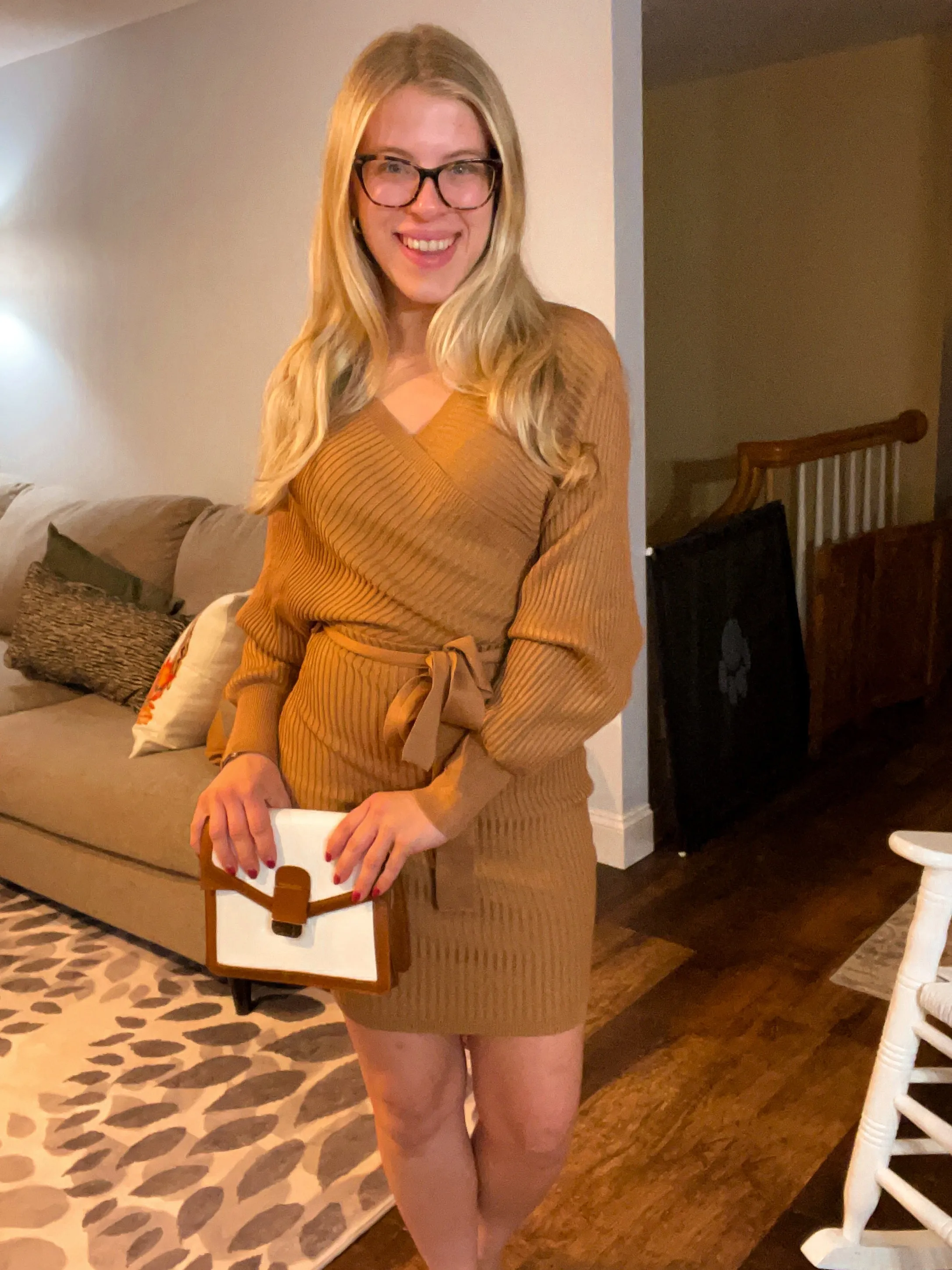 Camel Knit Wrap Dress