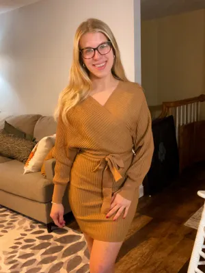 Camel Knit Wrap Dress