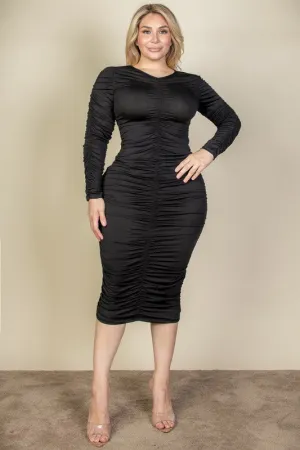 Capella Curvy Plus Size Ruched Long Sleeve Midi Dress