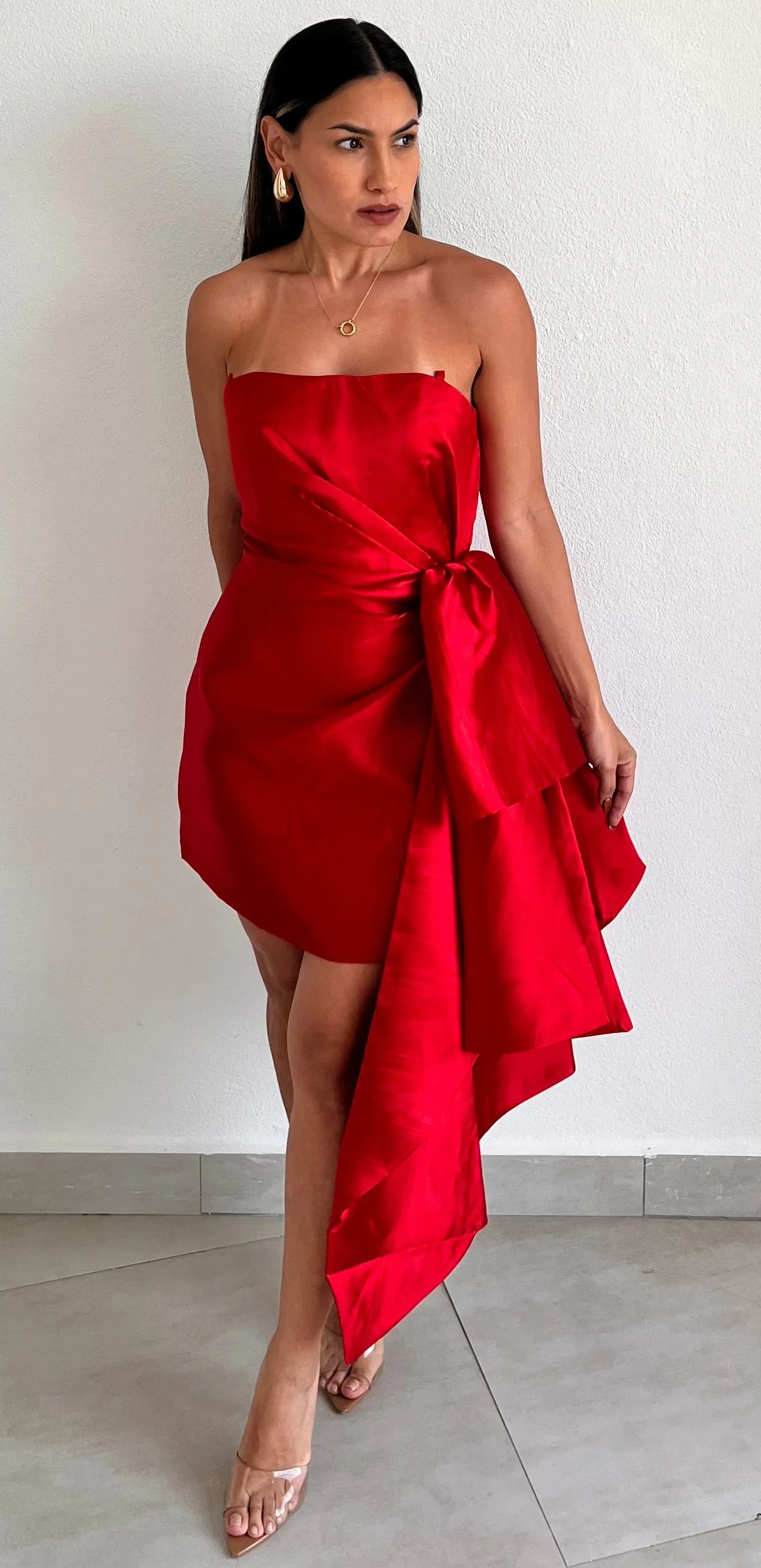 Captivating Style Red Satin Dress
