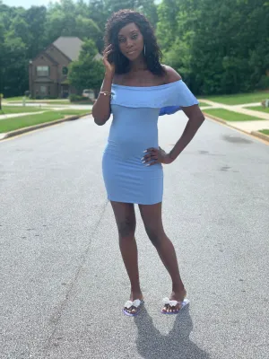 Cassie Off-Shoulder Dress | Spring Blue
