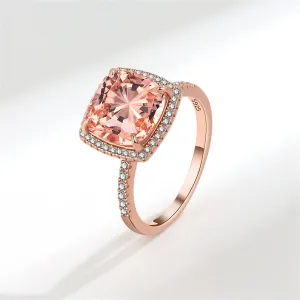 Champagne Crystal & Cubic Zirconia Square Halo Ring