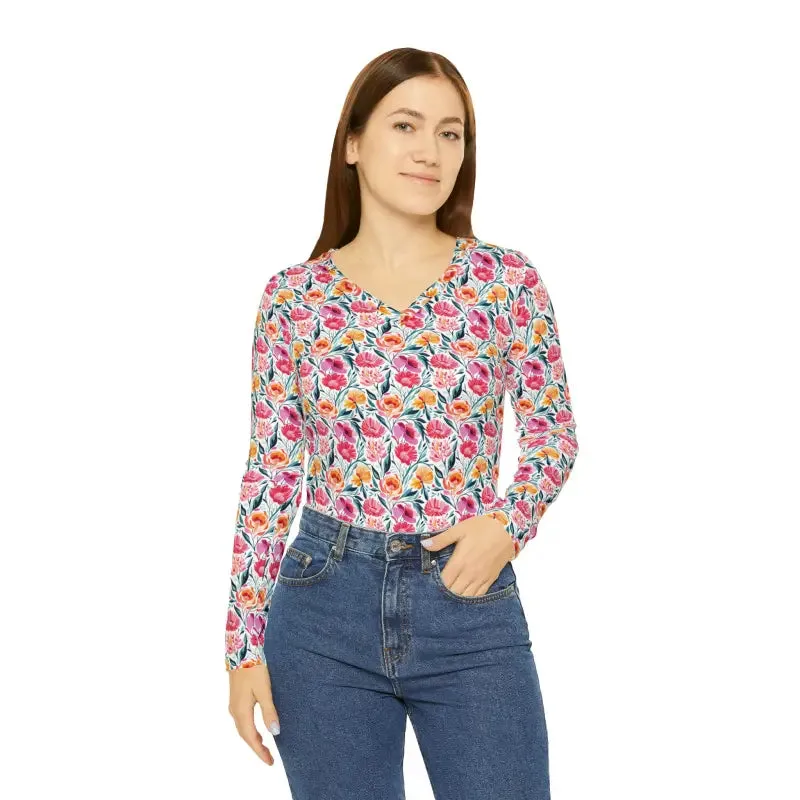 Chic Pink Floral Women v Neck Tee Get Cozy in Style
