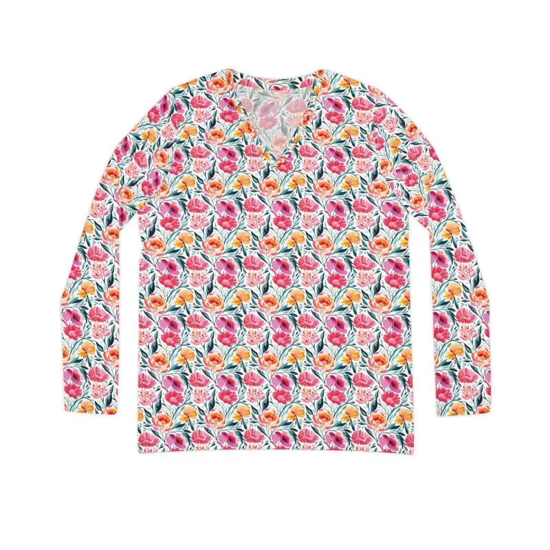 Chic Pink Floral Women v Neck Tee Get Cozy in Style