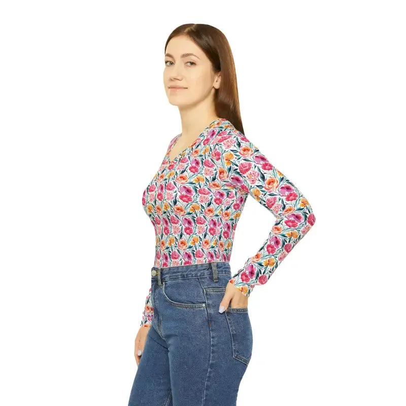 Chic Pink Floral Women v Neck Tee Get Cozy in Style