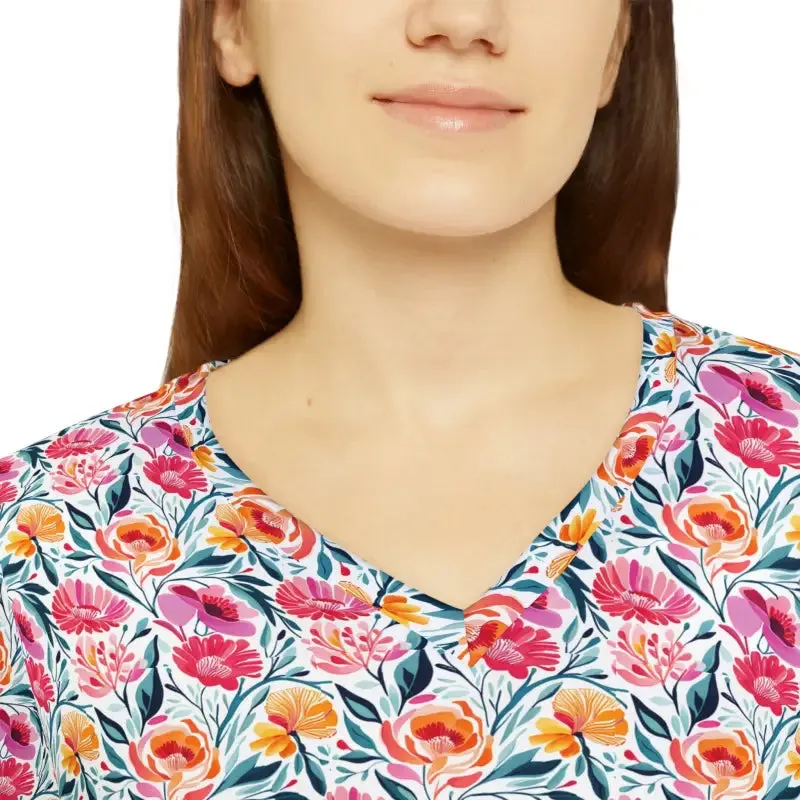 Chic Pink Floral Women v Neck Tee Get Cozy in Style