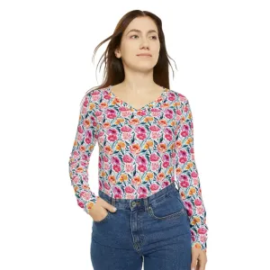 Chic Pink Floral Women v Neck Tee Get Cozy in Style