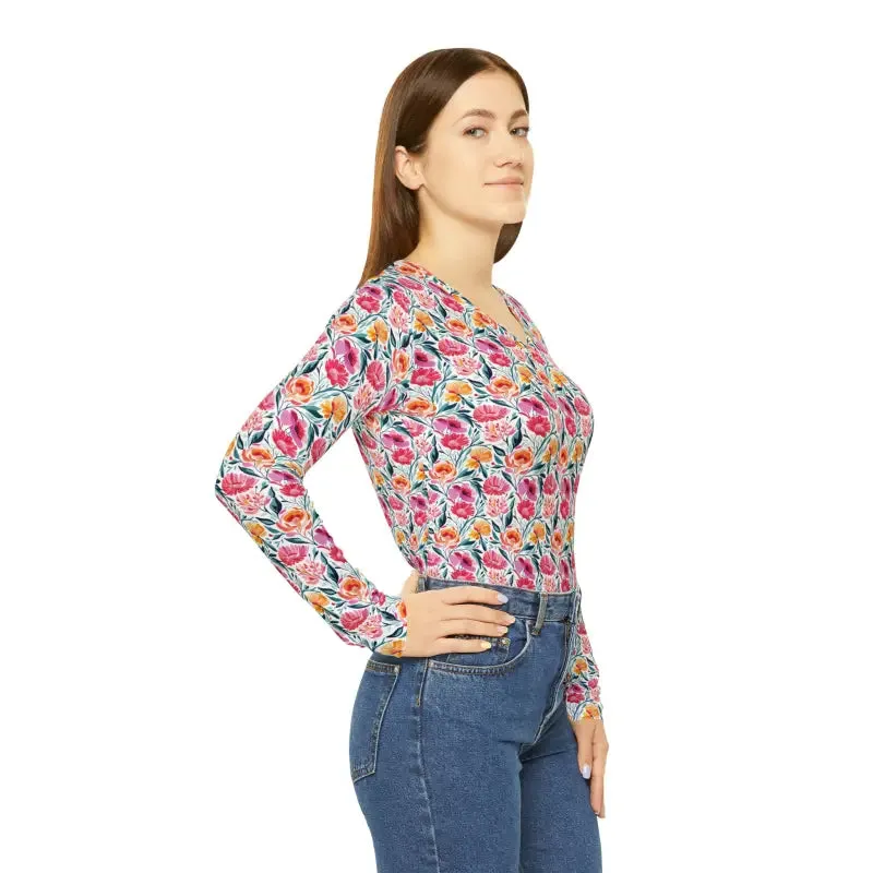 Chic Pink Floral Women v Neck Tee Get Cozy in Style