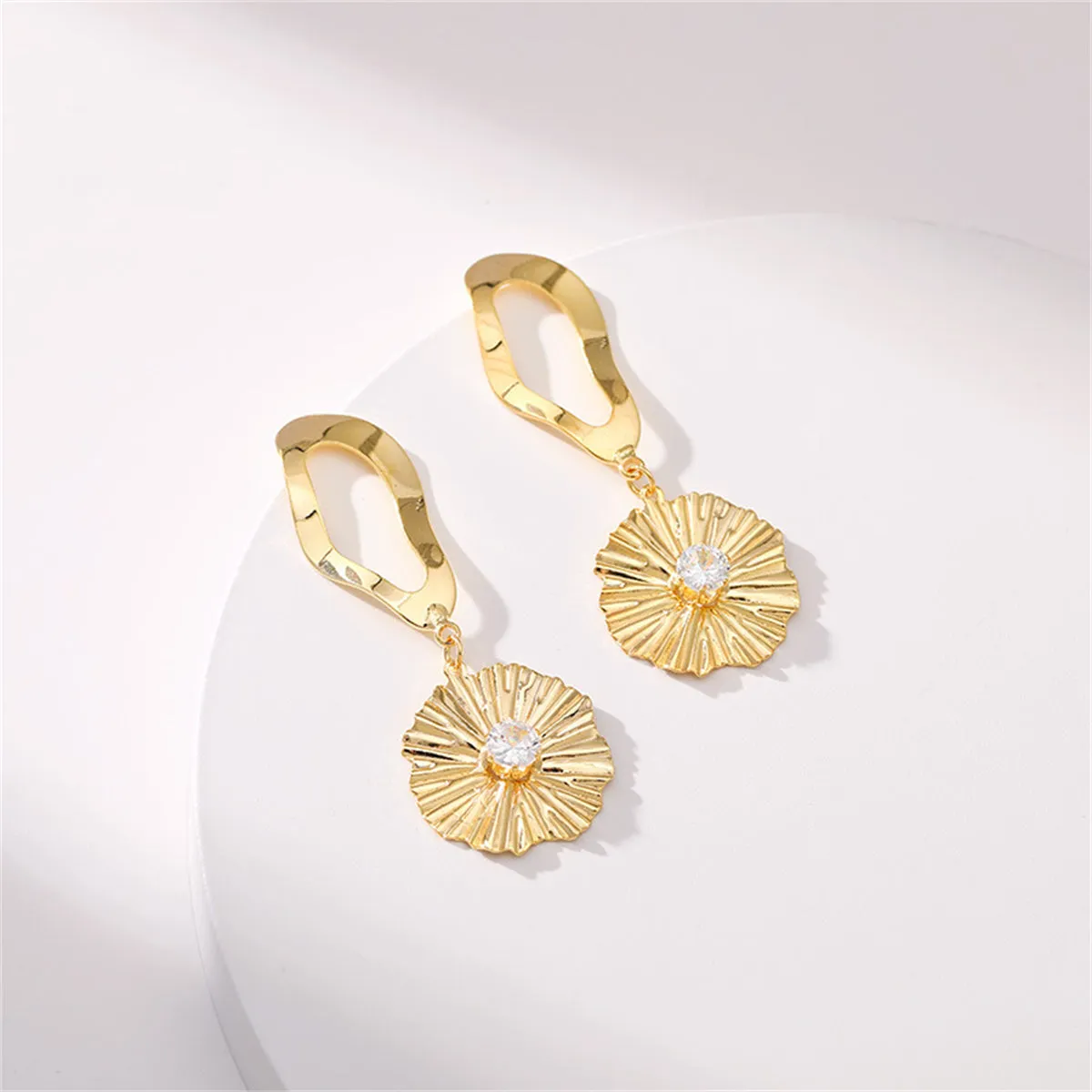 Clear Cubic Zirconia & 18K Gold-Plated Lotus Drop Earrings