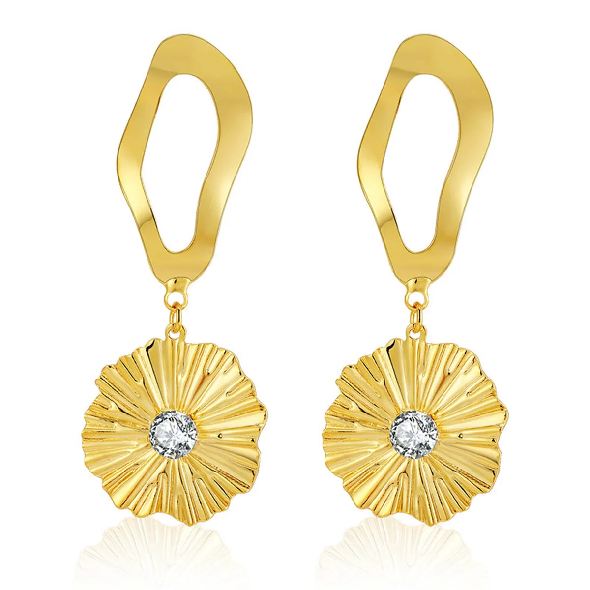 Clear Cubic Zirconia & 18K Gold-Plated Lotus Drop Earrings