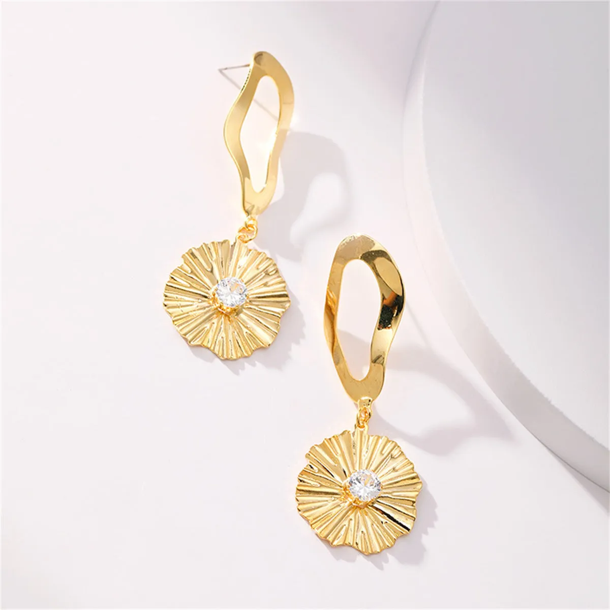 Clear Cubic Zirconia & 18K Gold-Plated Lotus Drop Earrings