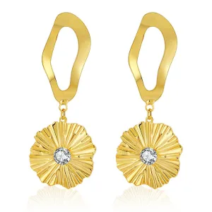 Clear Cubic Zirconia & 18K Gold-Plated Lotus Drop Earrings