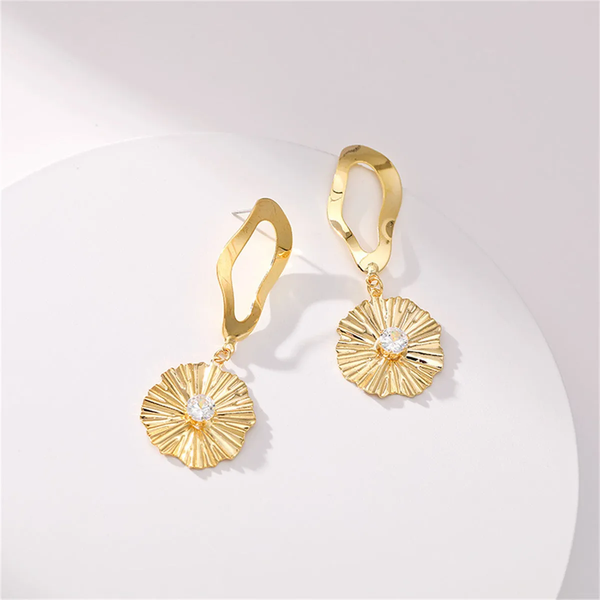 Clear Cubic Zirconia & 18K Gold-Plated Lotus Drop Earrings