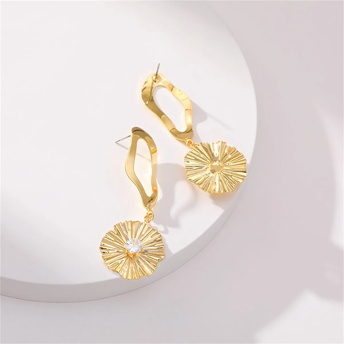 Clear Cubic Zirconia & 18K Gold-Plated Lotus Drop Earrings