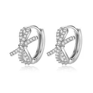 Clear Cubic Zirconia & Silver-Plated Bow Huggie Earrings