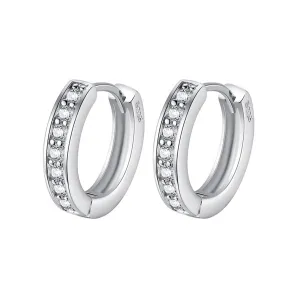 Clear Cubic Zirconia & Silver-Plated Channel-Set Huggie Earrings