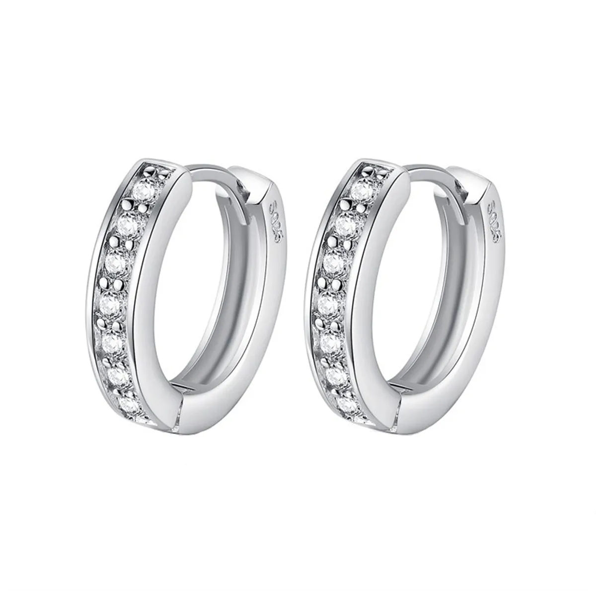 Clear Cubic Zirconia & Silver-Plated Channel-Set Huggie Earrings
