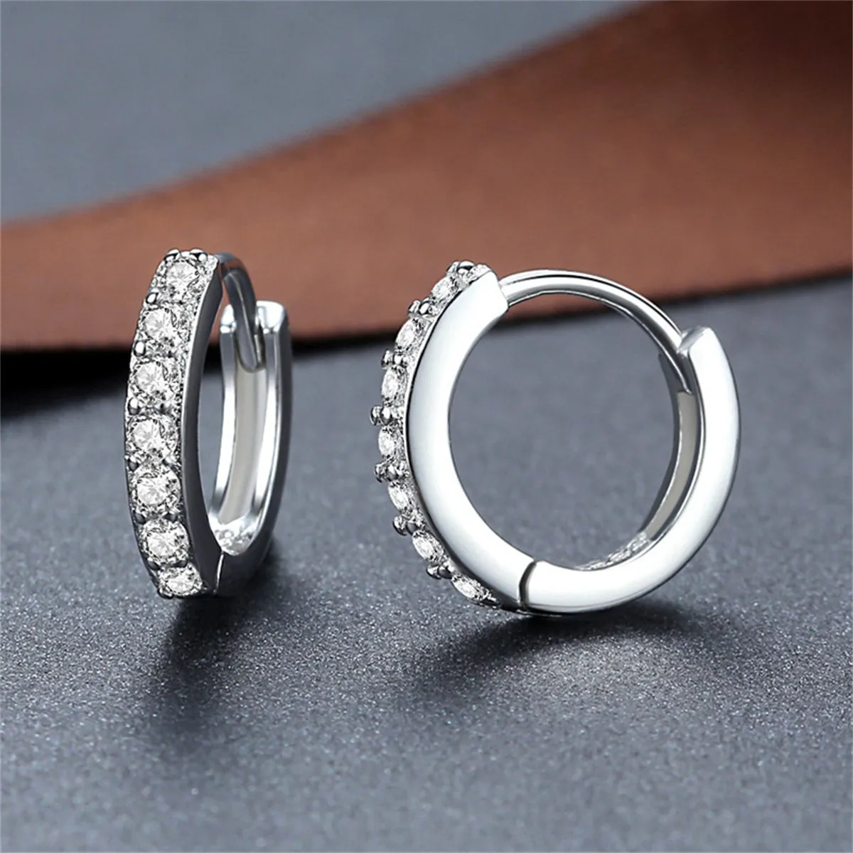 Clear Cubic Zirconia & Silver-Plated Channel-Set Huggie Earrings
