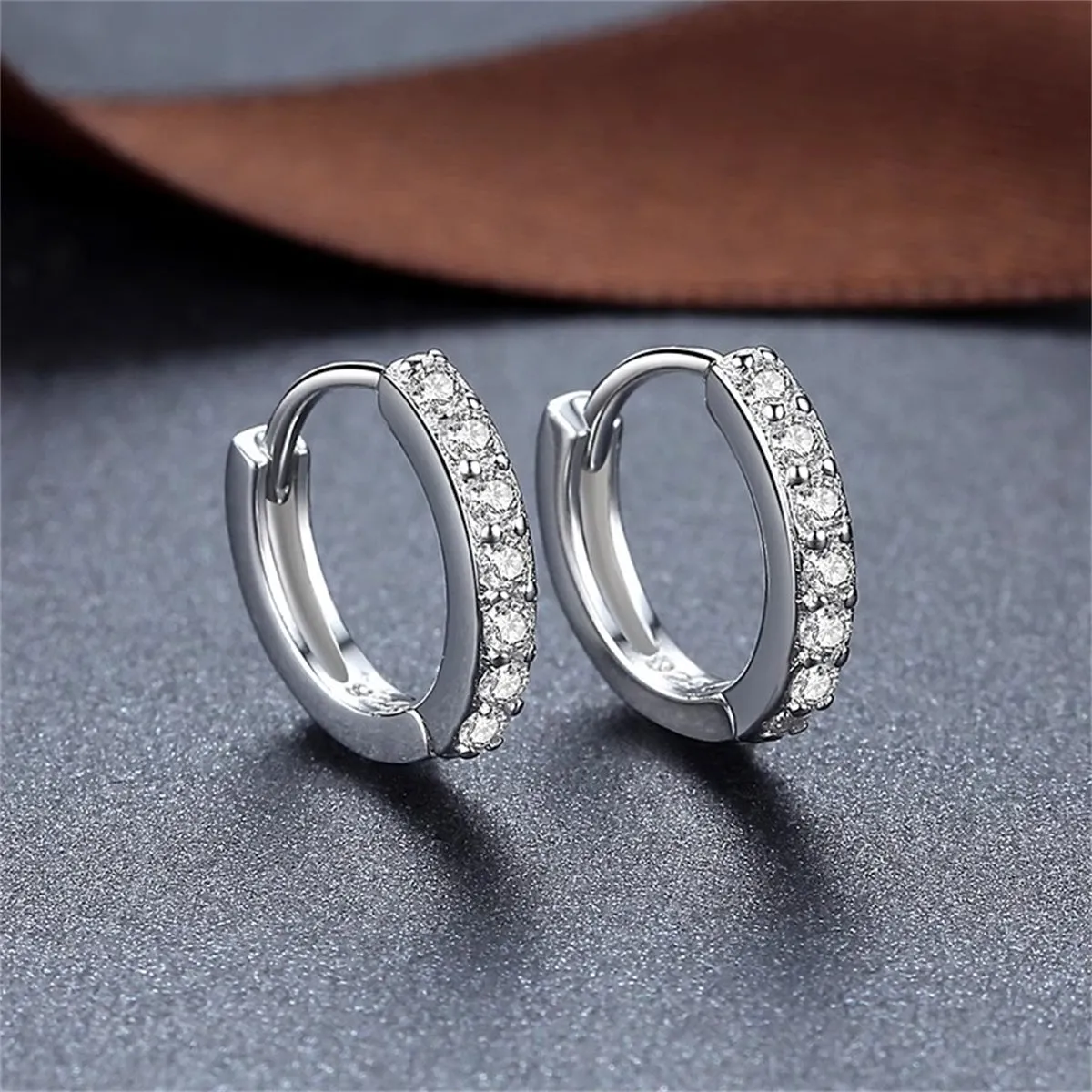 Clear Cubic Zirconia & Silver-Plated Channel-Set Huggie Earrings