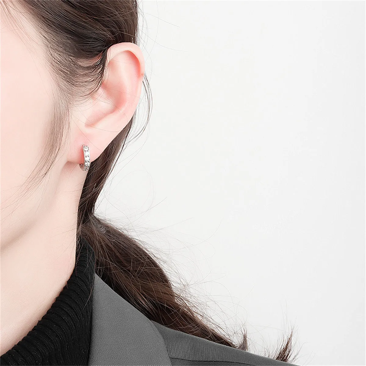 Clear Cubic Zirconia & Silver-Plated Channel-Set Huggie Earrings