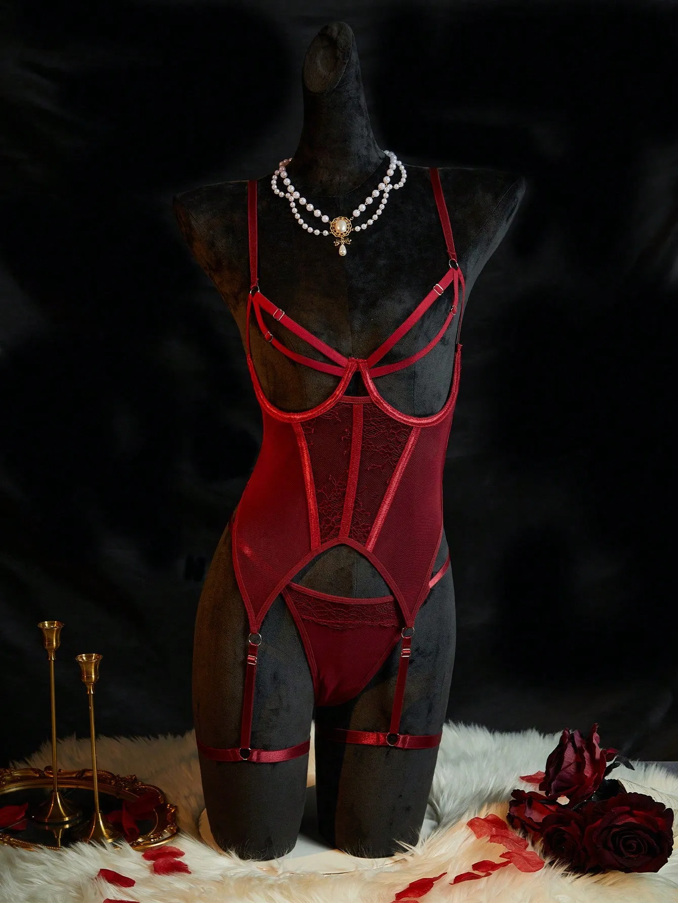 Conjunto sexy de sujetador y pantys para tallas grandes