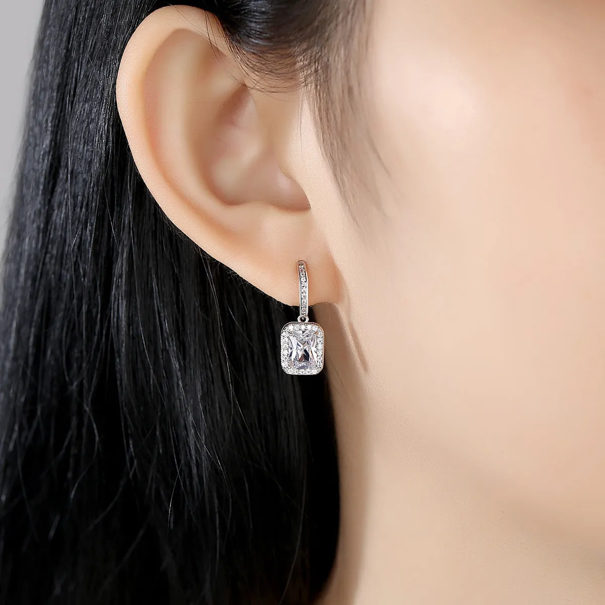 Crystal & Cubic Zirconia Rectangle Cushion Drop Earrings