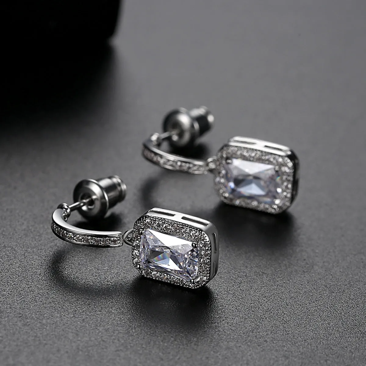Crystal & Cubic Zirconia Rectangle Cushion Drop Earrings