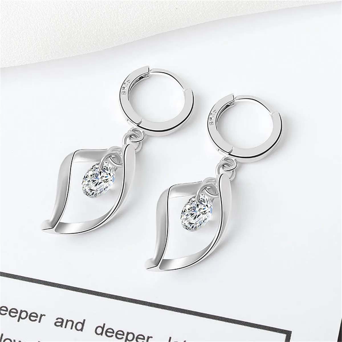 Crystal & Silver-Plated Twisted Drop Huggie Earrings