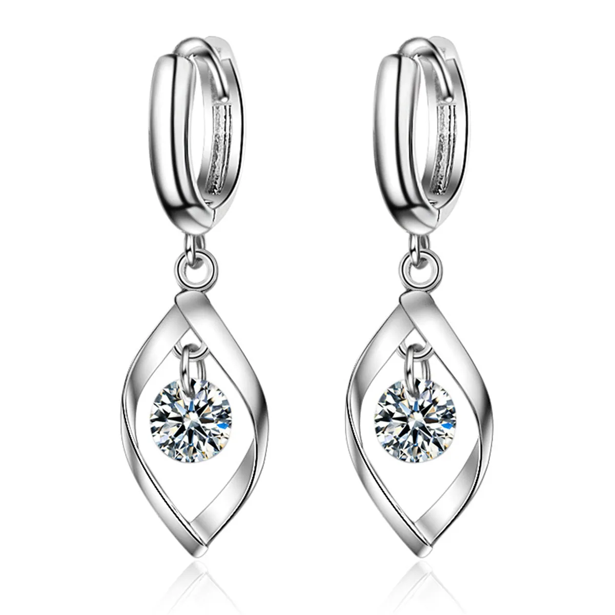 Crystal & Silver-Plated Twisted Drop Huggie Earrings