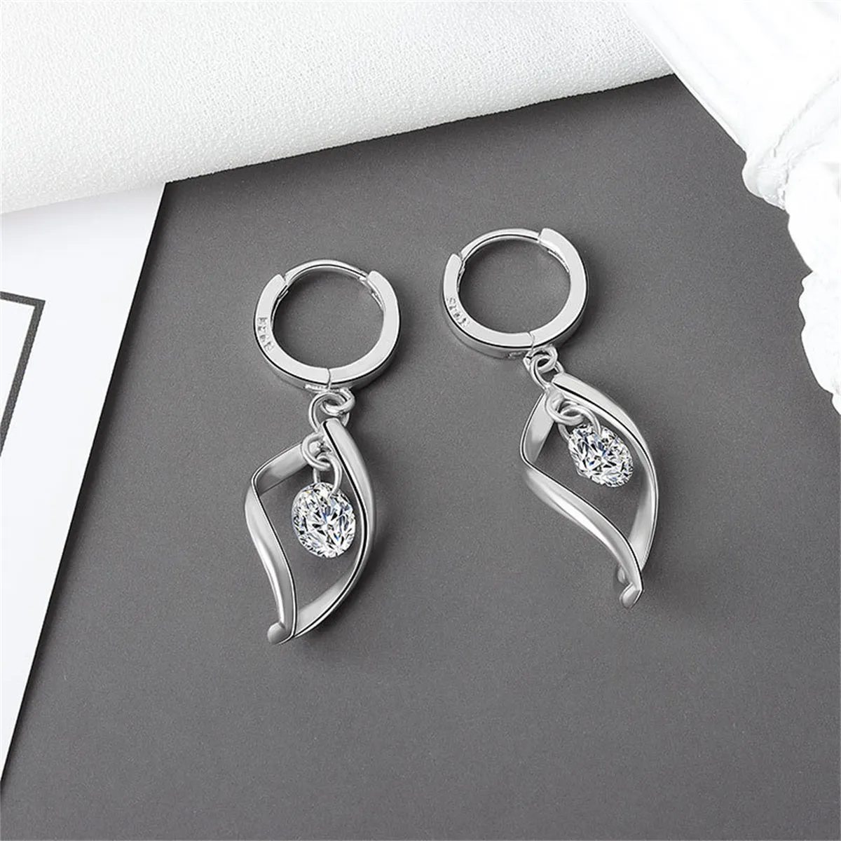 Crystal & Silver-Plated Twisted Drop Huggie Earrings