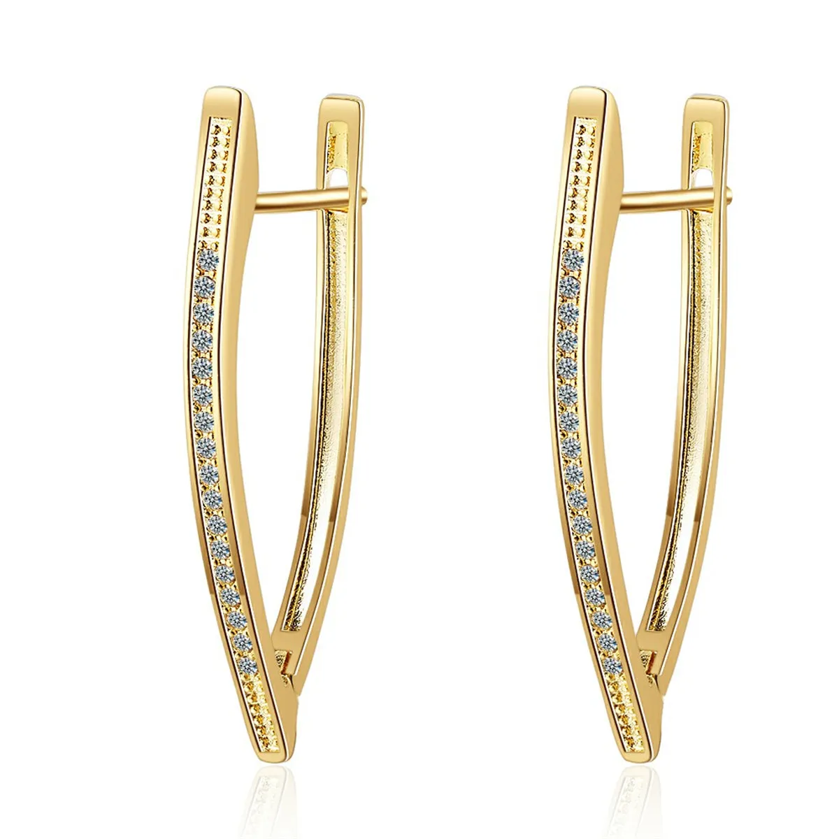 Cubic Zirconia & 18K Gold-Plated Triangle Huggie Earrings
