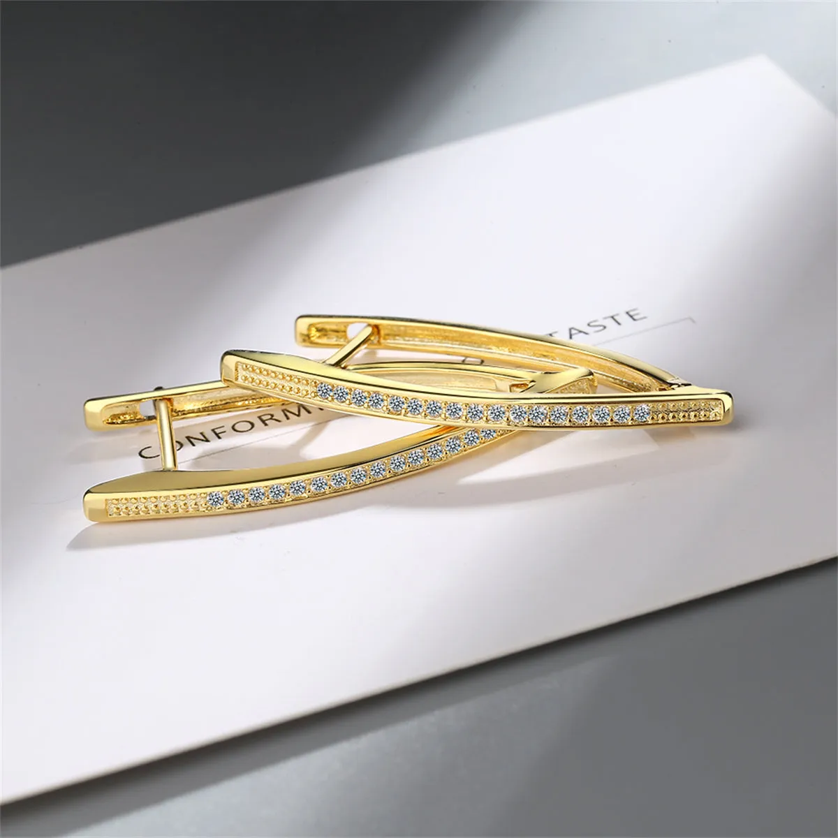 Cubic Zirconia & 18K Gold-Plated Triangle Huggie Earrings