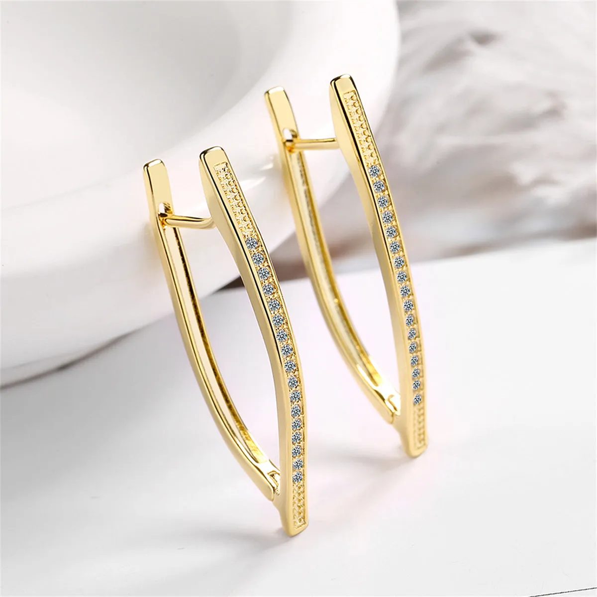 Cubic Zirconia & 18K Gold-Plated Triangle Huggie Earrings