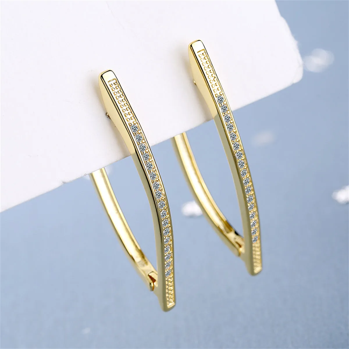 Cubic Zirconia & 18K Gold-Plated Triangle Huggie Earrings