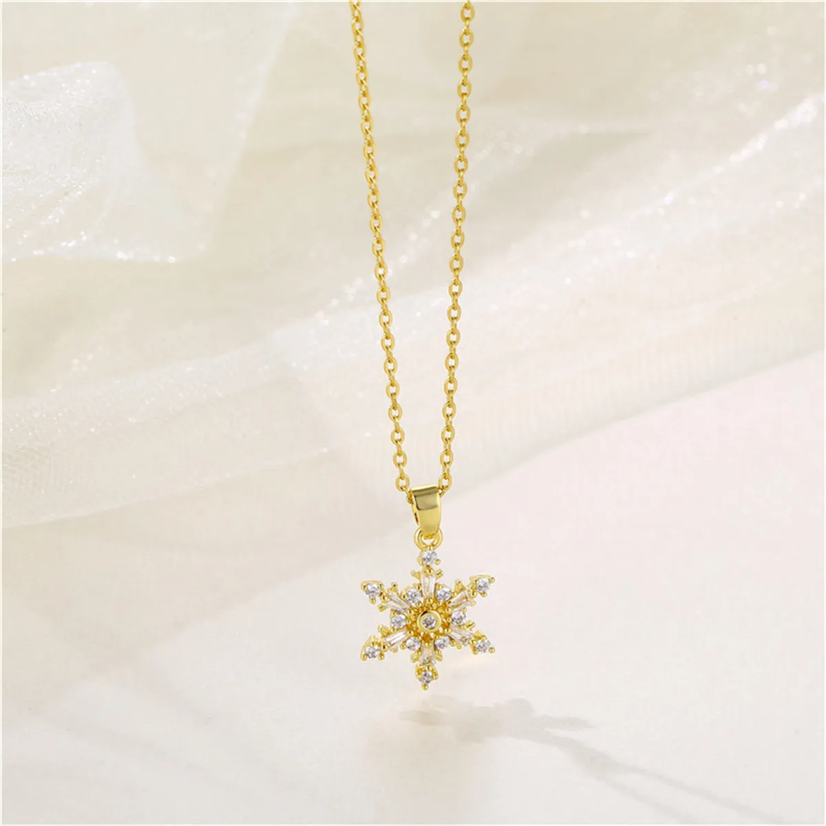 Cubic Zirconia & Crystal Snowflake Pendant Necklace