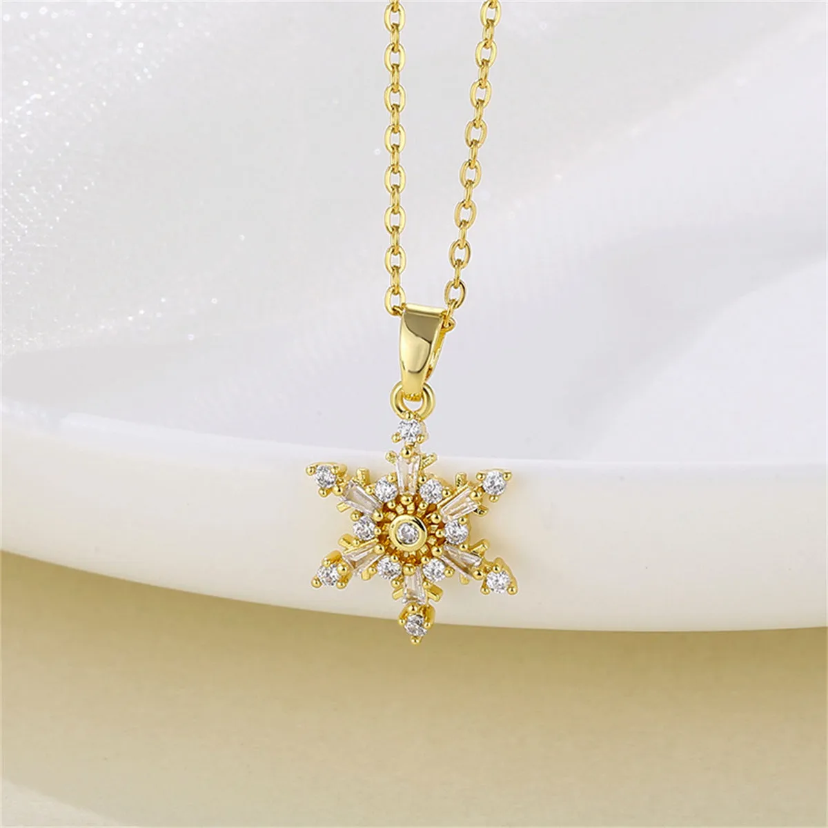 Cubic Zirconia & Crystal Snowflake Pendant Necklace