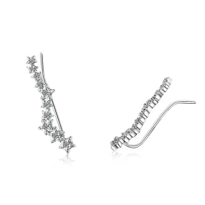 Cubic Zirconia & Silver-Plated Linking Star Ear Climbers