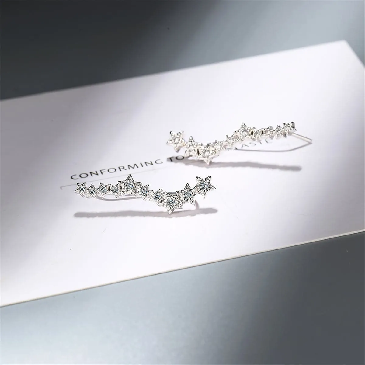 Cubic Zirconia & Silver-Plated Linking Star Ear Climbers