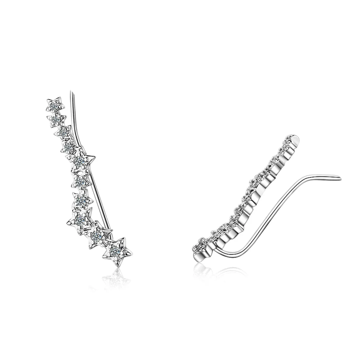 Cubic Zirconia & Silver-Plated Linking Star Ear Climbers